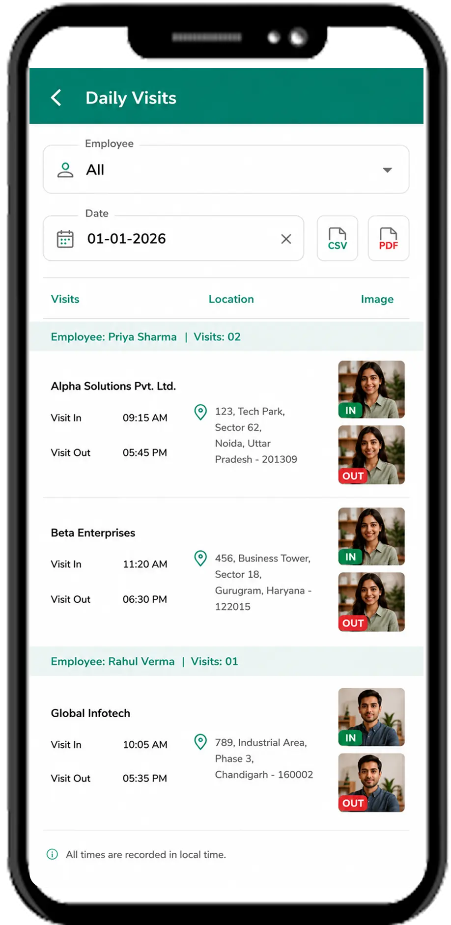 Field Employees attendance screen